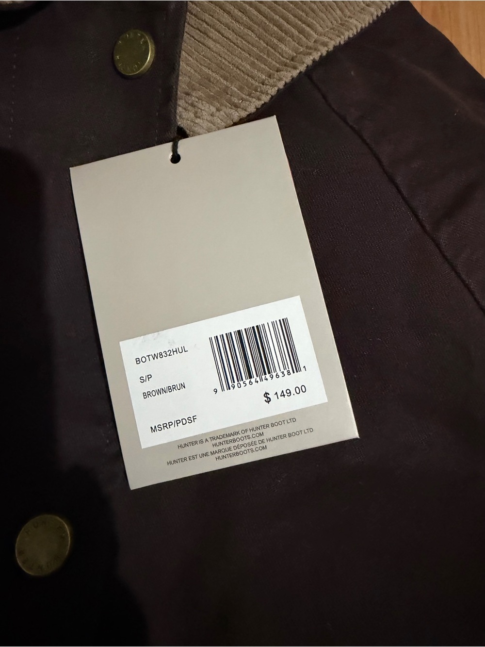 •Hunter NWT Cotton Canvas Barn Jacket with Corduroy Collar - Picture 2 of 6